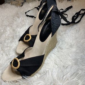 Boho Cole Haan Black & Tan Woven Espadrille Sandal